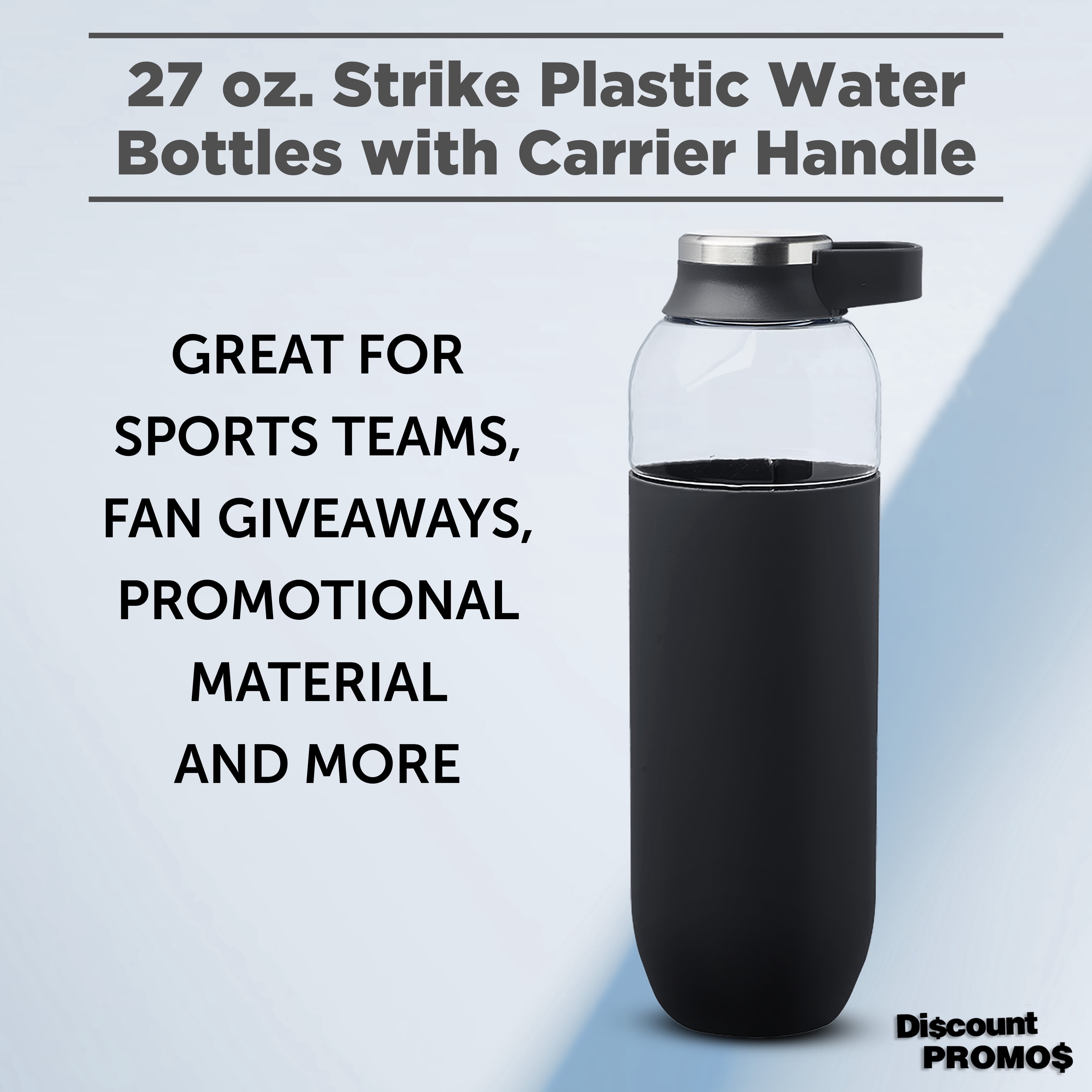Strike Plastic Water Bottles with Carrier Handle 27 oz. Set of 10, Bulk Pack - Reusable, Great for Gym, Hiking, Cycling, and For School - Black