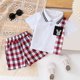 thumbnail image 2 of Odeerbi 1-8 Años Niños Trajes de Verano Plaid Algodón Cuello de Botón Camiseta Manga Corta Pantalones Cortos Conjunto de Dos Piezas, 2 of 5