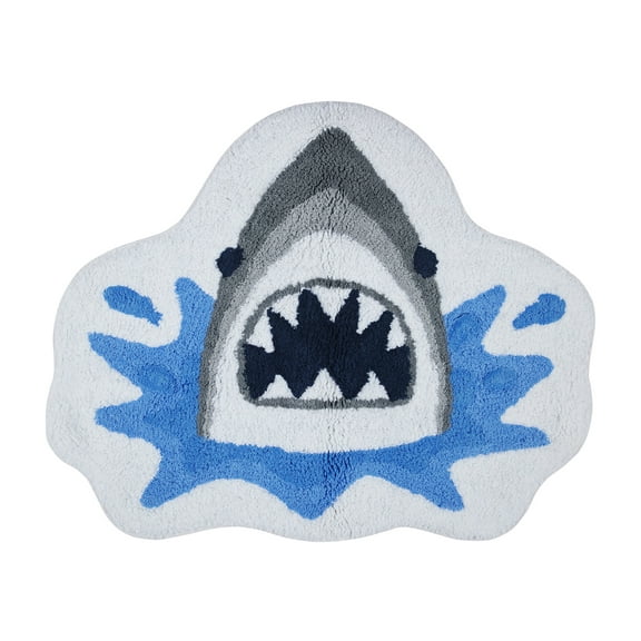 Your Zone Blue & Gray Shark Shaped 19 x 23 inch 100% Cotton Bath Rug
