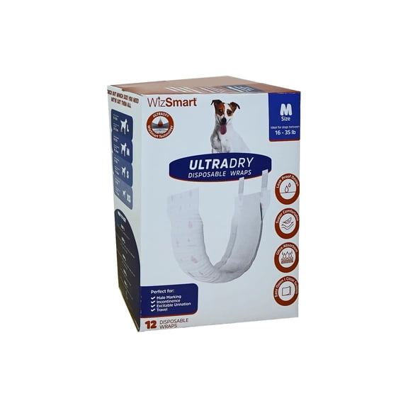 WizSmart UltraDry Male Wraps Medium 12ct