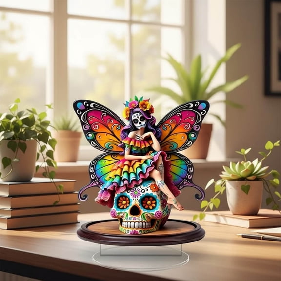 Yannianjz ButterflyGirlAcrylic Desk Decor, Imitation Glass Finish Frosted Acrylic Figurine, Cute Aesthetic Room Decor for Bedroom Desk Office Bookshelf