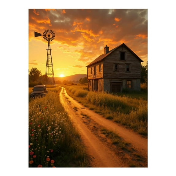 Diamond Art Kit for Adults, Rustic Sunset Rural Pathway Diamond Painting for Adults Beginners, 5D DIY Diamond Art Painting Kits, Colorful Diamond Painting Craft for Home Decor 12x16