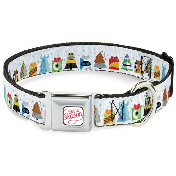 Disney Pet Collar, Dog Collar Metal Seatbelt Buckle, Pixar Holiday Collection Character Gifts Lineup White Blues, 9.5 to 13 Inches 1.0 Inch Wide