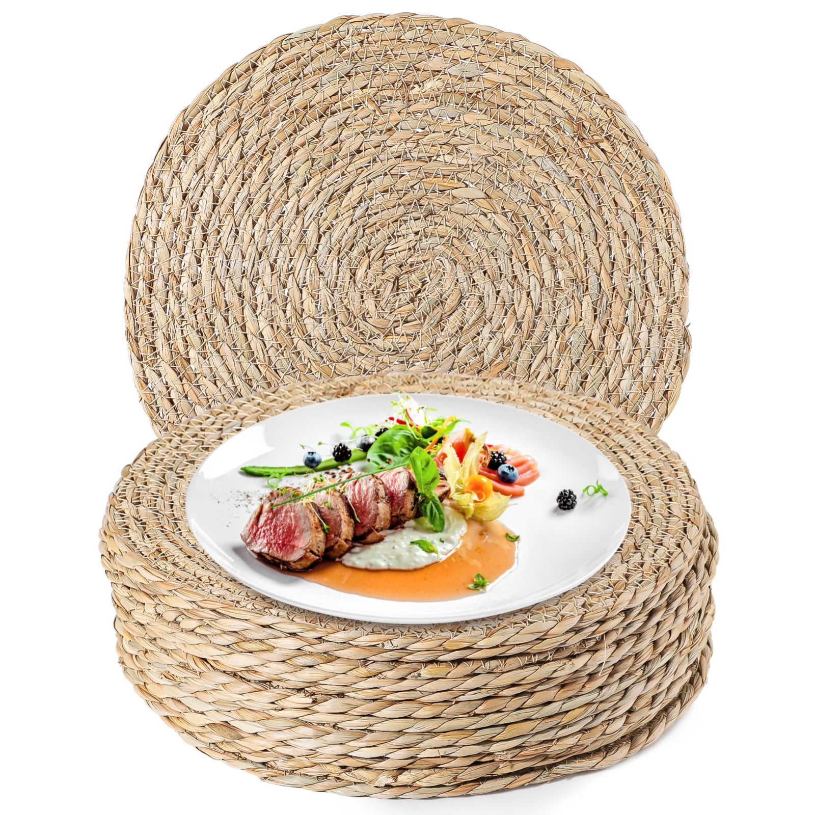 12 Pack Round Woven Placemats - 12 Inch Natural Grass Table Mats | Circle Rattan Table Place Mat for Heat Resistant Protection, Rustic Farmhouse Dining Decor