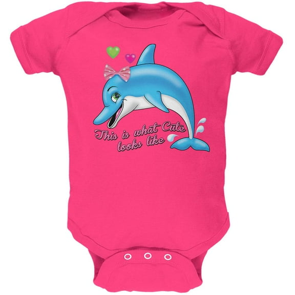 Dolphin This is What Cute Looks Like Soft Baby One Piece Hot Pink 18 Month