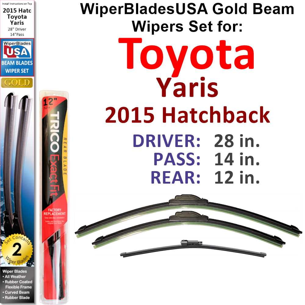 2015 Toyota Yaris Beam Wiper Blades Wipers WBUSA (Set of 3) w/Rear Wiper 