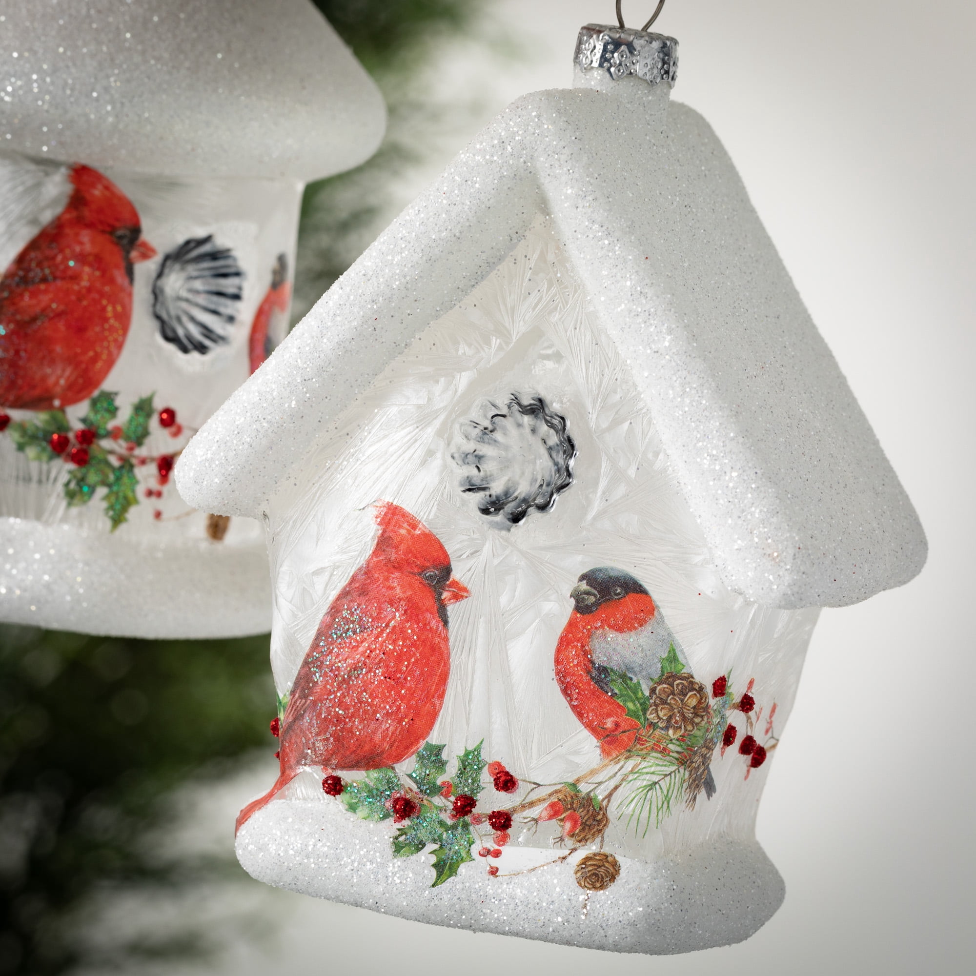Glass Birdhouse Ornament Multicolor 4.25"H Glass Set of 2