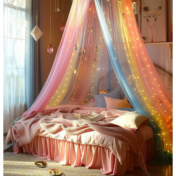 Mosquitero en Canopy para Cama Comtelek Arcoíris con Luces LED