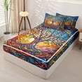 thumbnail image 2 of Homewish Boho Tree Of Life Zipper Twin Comforter Sets with Fitted Sheet and 2 Pillowcases,Aesthetic Stained Glass Zipper Bedding Set,Black Reversible,4-Piece, 2 of 7