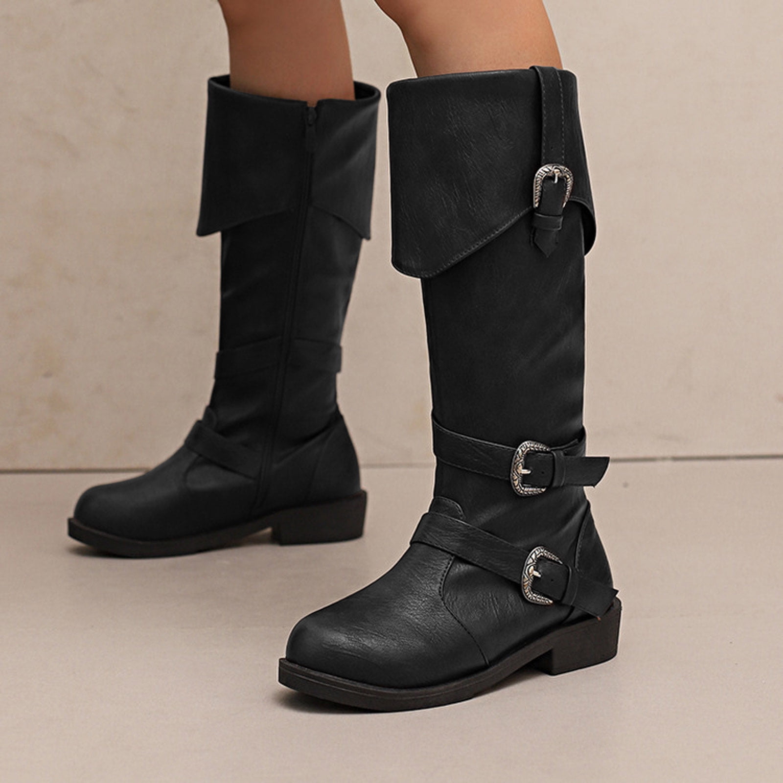 【CAMINANDO/カミナンド】KNEE HIGH BOOTS Rokment Vintage Wide Calf Knee High Riding Boots for Women Retro