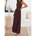thumbnail image 4 of Coffee Sleeveless Maxi Dress With Crew Neck, High Waist, Ruched Bodice, Flowy Skirt And Side Pockets, 4 of 6