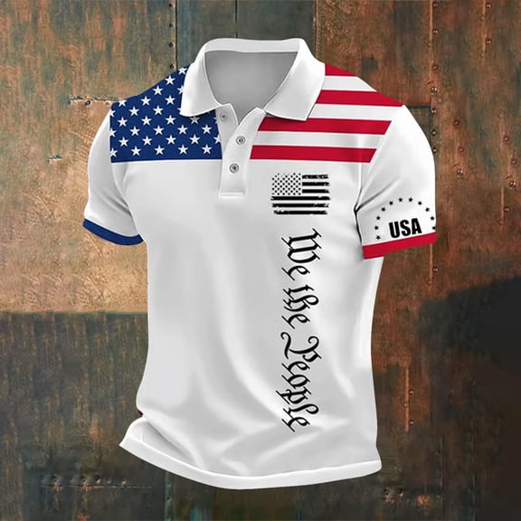 Golf Polo Shirts for Men America 250 Flag Print Quick Dry Short Sleeve Performance Golf Shirts Moisture Wicking Polo Shirts