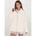 thumbnail image 3 of Osfvolr Womens Jacket Oversized Zip Up High Collar Long Sleeves Fuzzy Casual Winter Fall Coats with Pockets Cream White M, 3 of 8