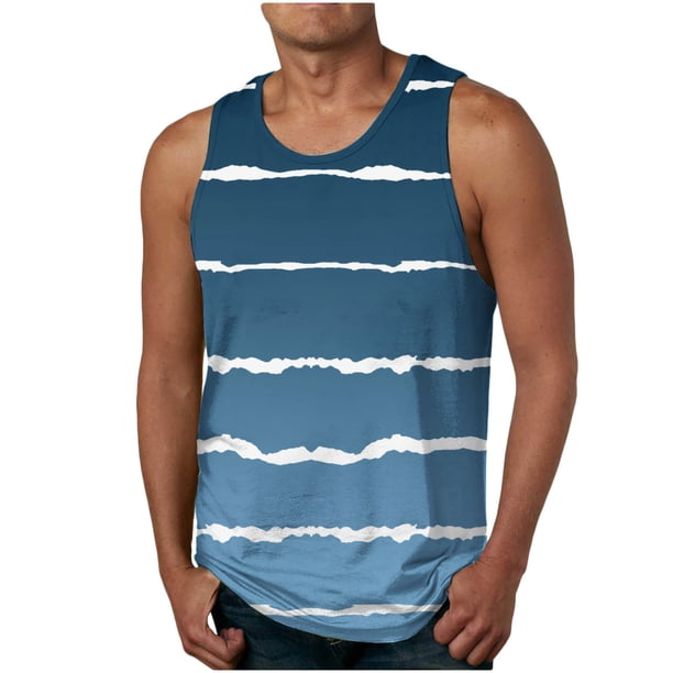 Hombres Casual Gradación Raya Impresión Suéter Cuello Redondo Tanque Deportivo