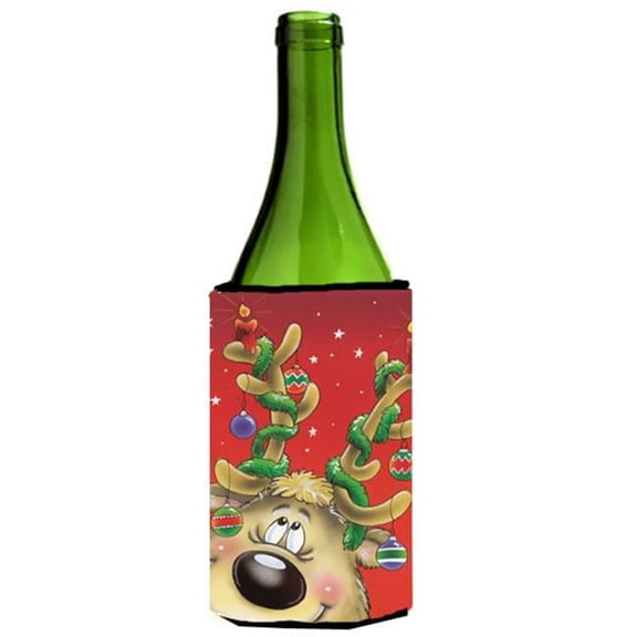 Comic Reindeer with Decorated Antlers Wine Bottle Can cooler Hugger