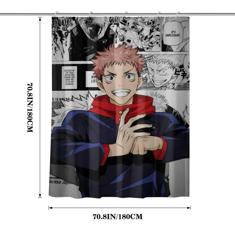 Lheaggik Anime Jujutsu Kaisen 4 Pcs Bathroom Sets with Shower Curtain and Rugs, Waterproof Polyester Shower Curtain Sets with Hooks