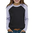 thumbnail image 2 of AUNVITO Boys & Girls Color Block Raglan Long Sleeve T-Shirt Casual Round Neck Top Relaxed Fit Modern Kids Apparel, 2 of 9