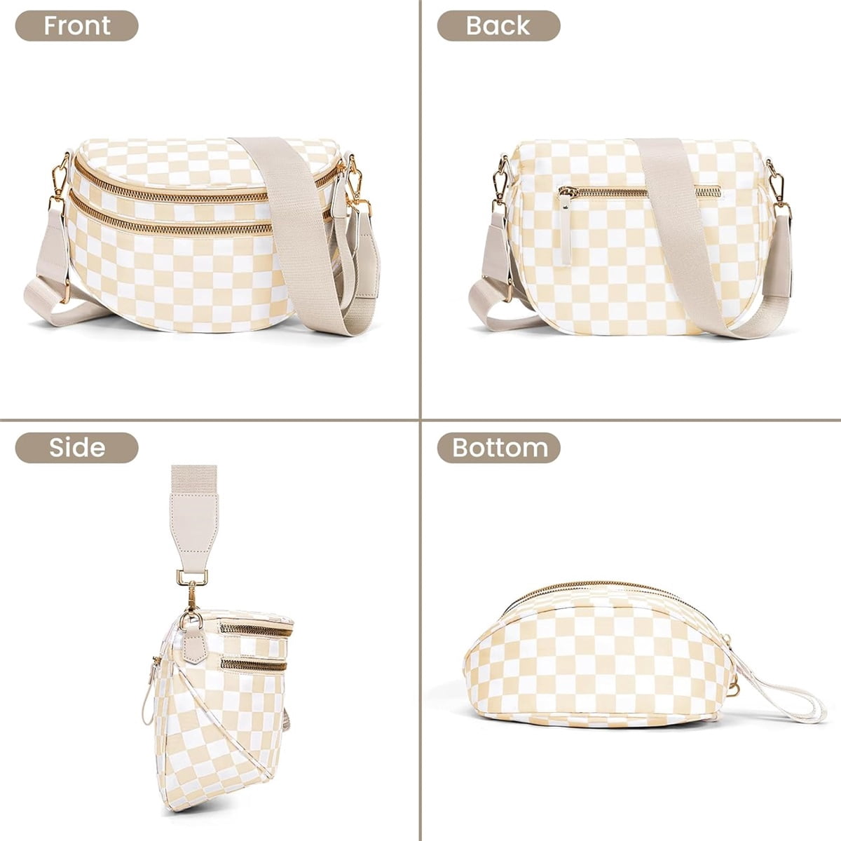 Luxury Checkered Crossbody Bag,Spacious Bum Bags for Women Nylon Crossbody Fanny Packs Checkered Purse Belt Wallet