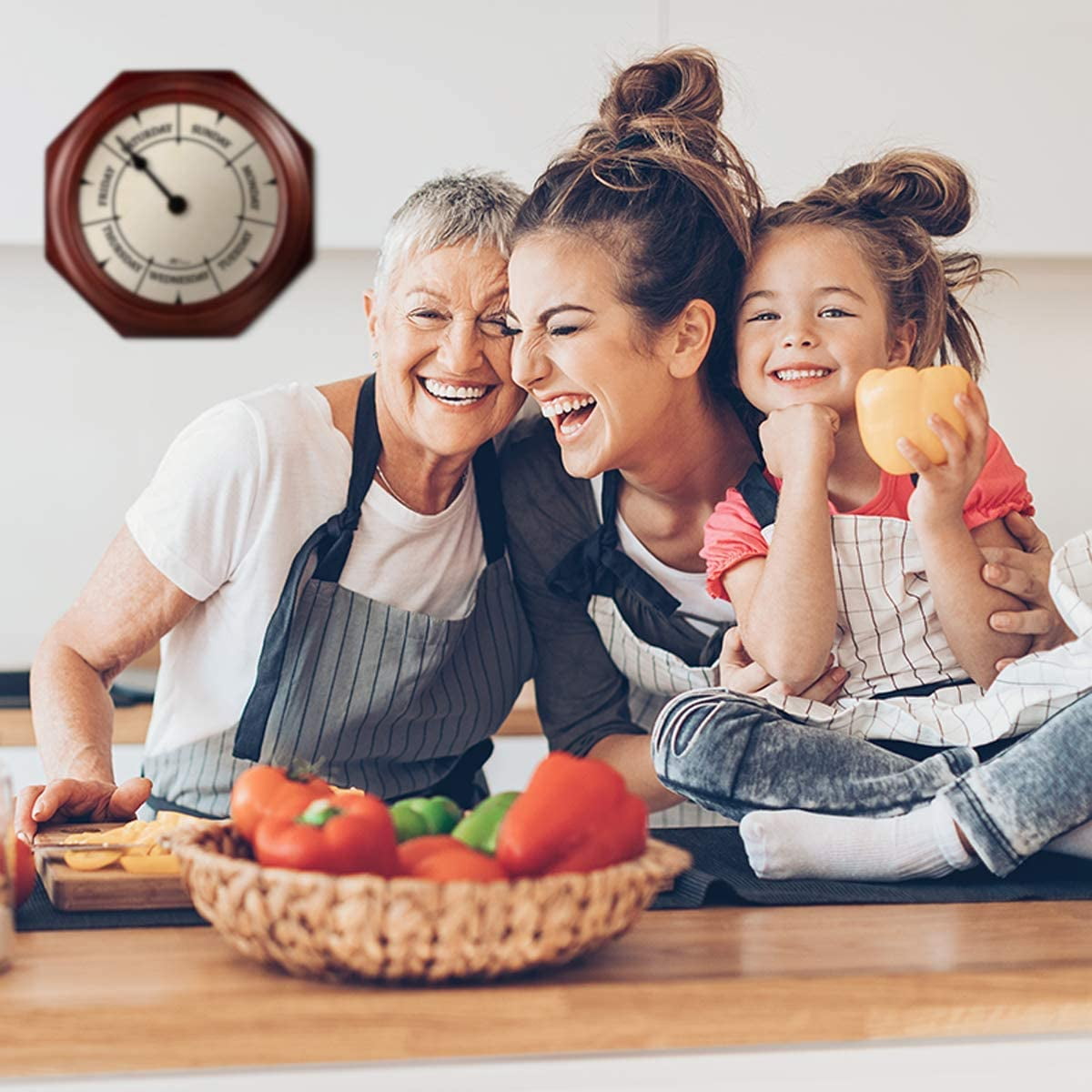 DayClocks Classic Day-of-the-Week Wall Clock with 10" Mahogany Wood Frame