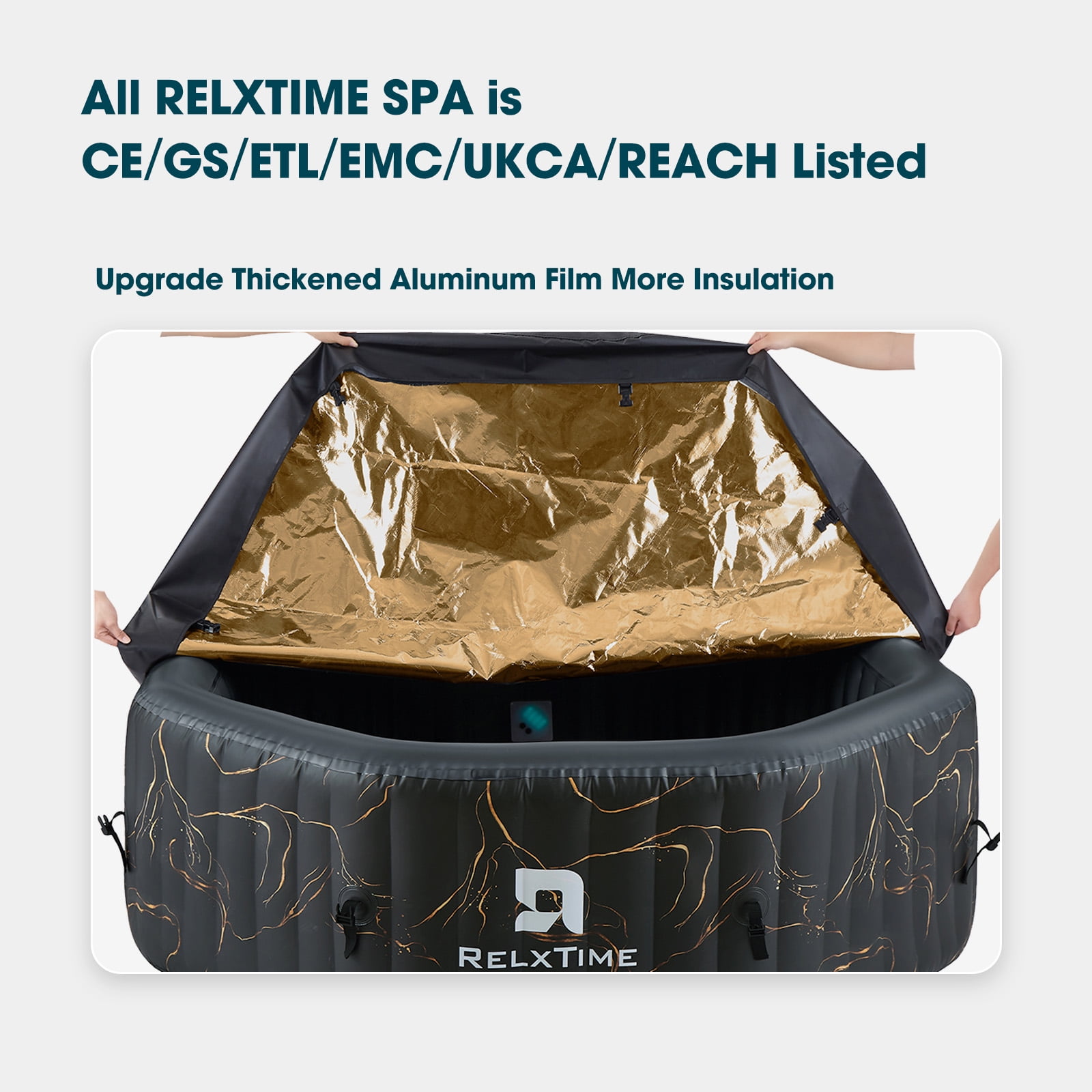 RELXTIME 6 Person Inflatable Hot Tub Octagonal Portable Outdoor Spa with Soothing Bubble Jets, Insulated Cover, 2 Filter Cartridges, Black