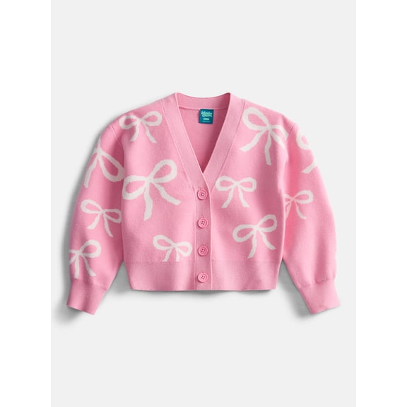 Wonder Nation Girls' Button Front Cardigan Sweater with Long Sleeves, Sizes 4-18 & Plus