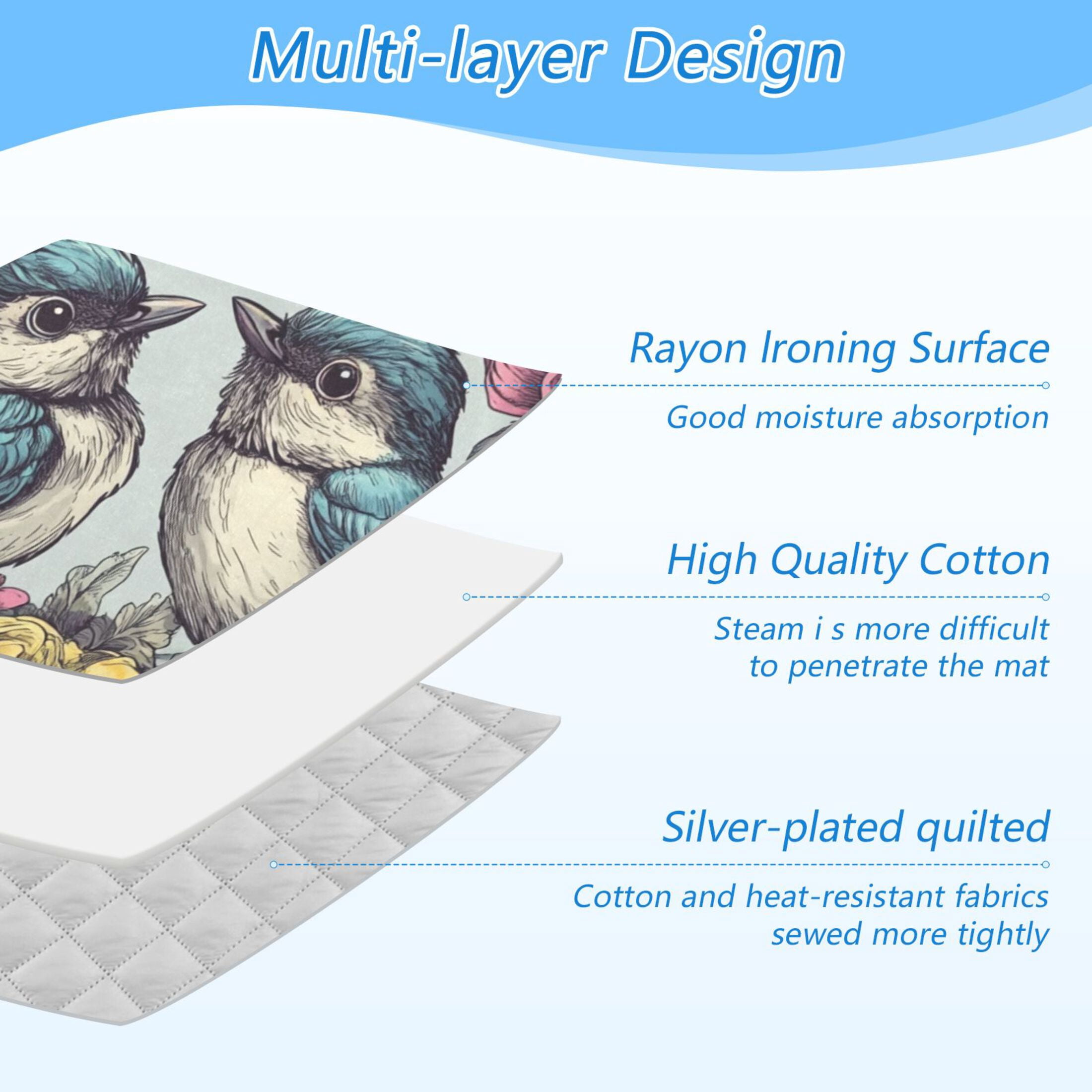 Birds and Flowers Ironing Mat Blanket for Table Top Travel Portable Ironing Board Pad 47.2x27.6 Inch