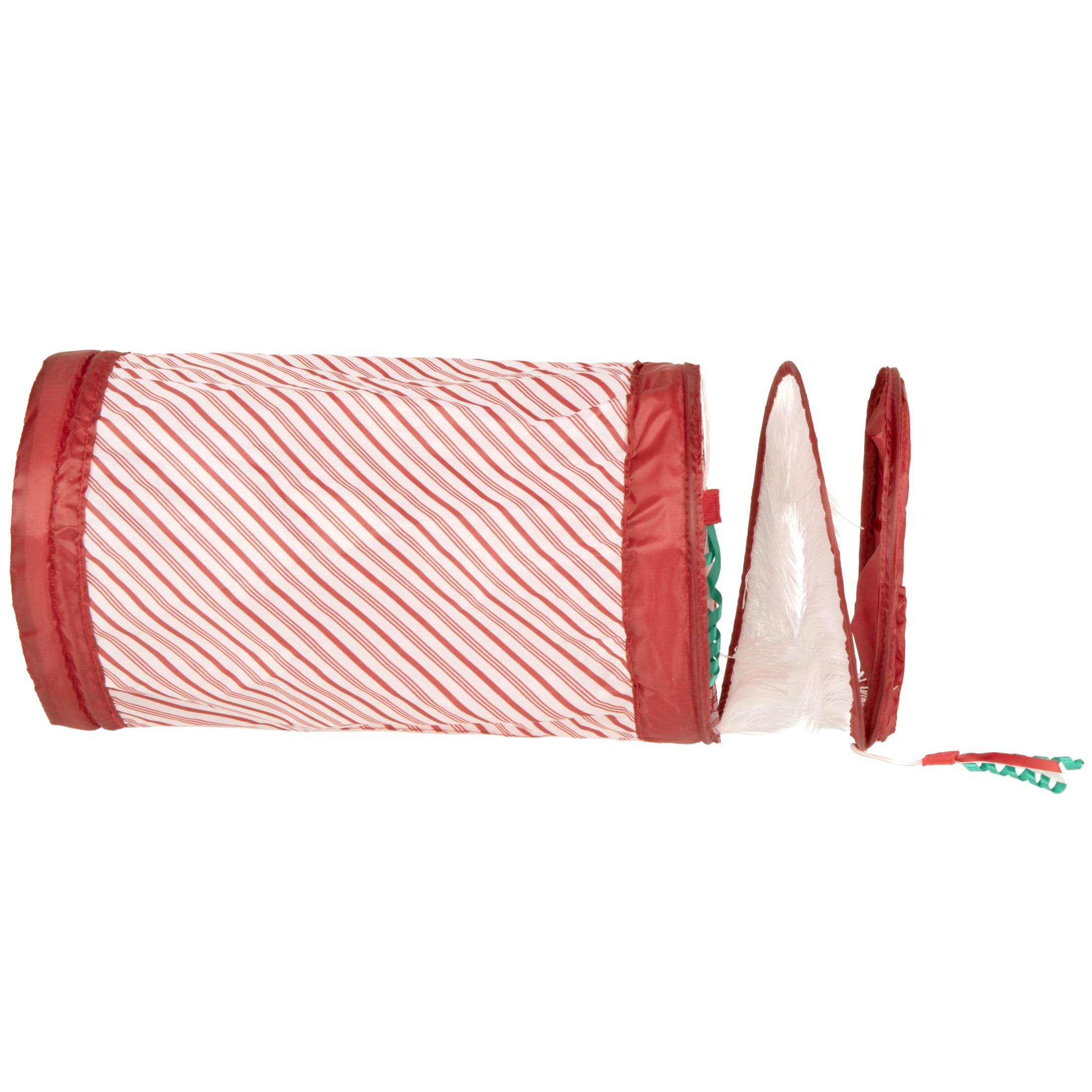 SmartyKat Holiday Fringe Frenzy Candy Cane Spring-Ended Tunnel Cat Toy with Fringe & Teaser Toys, 3 in 1