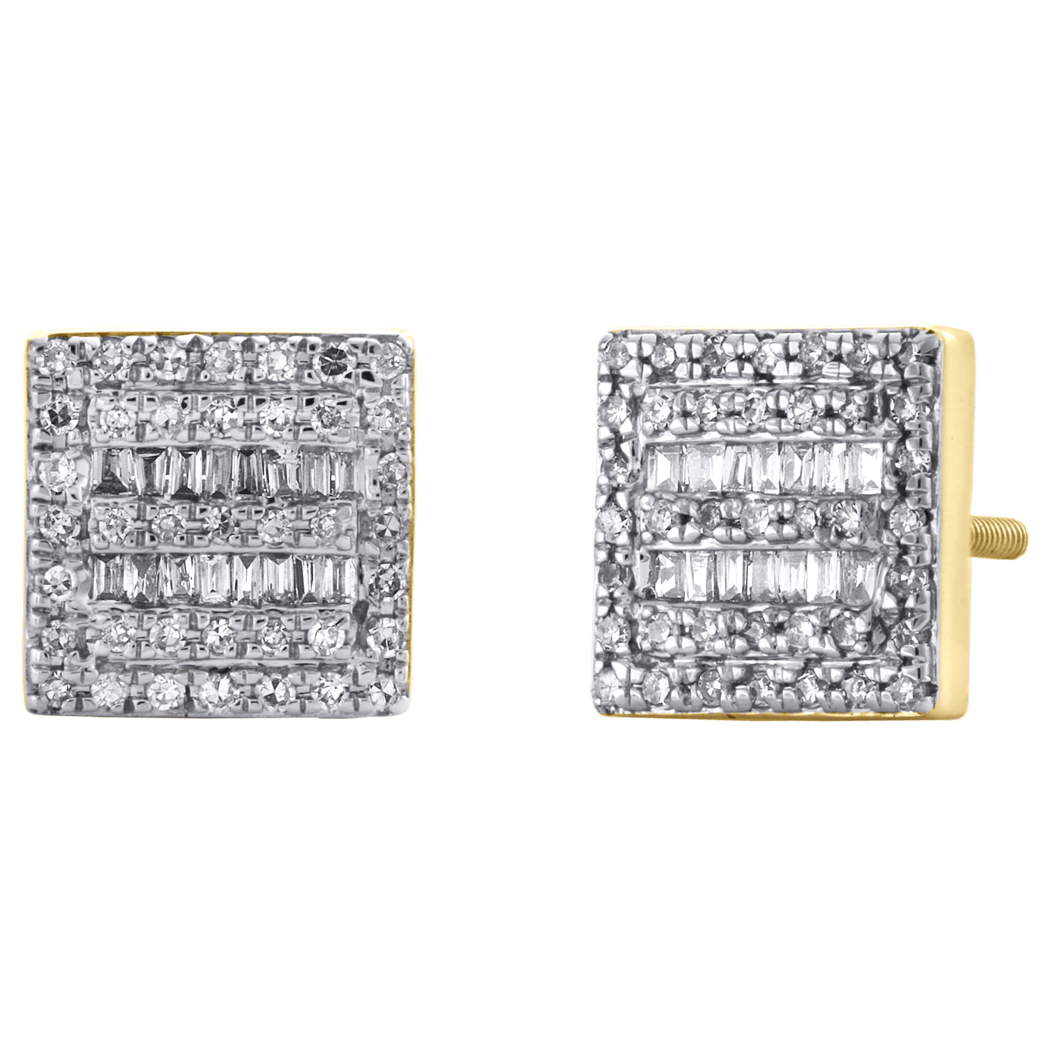 1CT Princess Emerald Baguette Round Diamond Earrings Square Stud 14K Yellow Gold