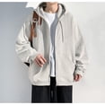 thumbnail image 2 of LpwkSSA Men's Cardigan Hooded Jacket Solid Color Quilted Zipper Long Sleeve Drawstring Windproof Outcoat with Pocket Trendy Loose Workout Coat Silver XL, 2 of 6