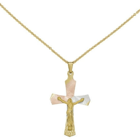 14kt Yellow Gold and Rhodium Crucifix Cross Pendant