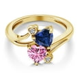 thumbnail image 3 of Gem Stone King 18K Yellow Gold Plated Silver Blue Created Sapphire Pink Moissanite and White Moissanite Ring for Women (1.63 Cttw, Heart Shape 6MM, Gemstone September Birthstone, Size 9), 3 of 6