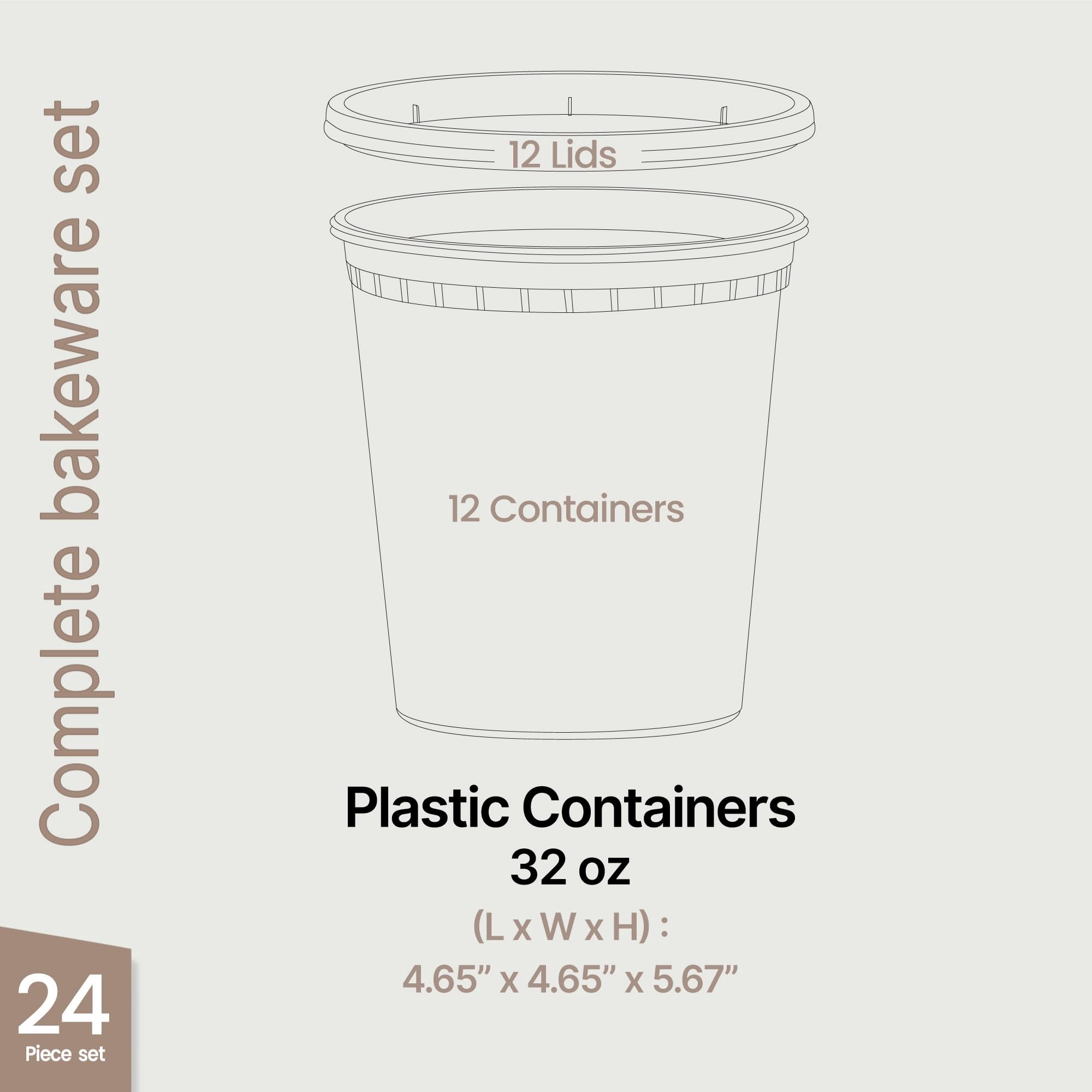 Bakken Plastic Deli Containers with Lids 32oz (24 Pack), Leak-Proof Food Storage for Soup, Meal Prep & Slime, Stackable, Freezer & Microwave Safe