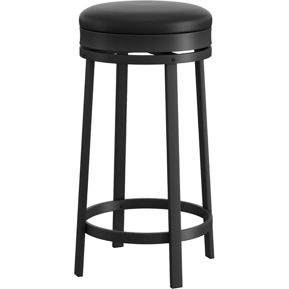 Counter Height Swivel Bar Stool, 24.4 Inch Backless Round Bar Chair with PU Leather Cushioned Seat, Metal Frame Footrest for Kitchen Island Dining Area Home Bar,Black