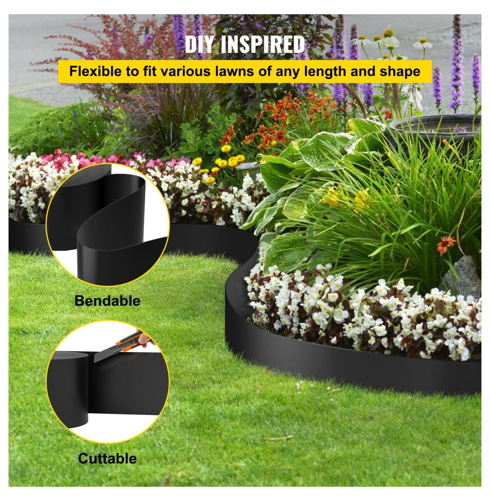 Landscape Edging 80ft, 10 Inch Black HDPE Coiled Border for Garden Lawn, Flexible Bender Terrace Board, Weed Barrier for Landscaping Yard