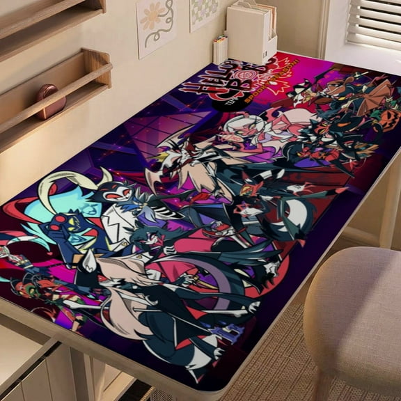 Helluva Boss-themed extra-large Non-Slip Base leather Desk Table mat—versatile for computer desks, dining tables, and more.12"x24"(30X60cm）