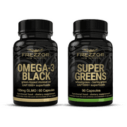 FREZZOR Omega-3 Black   FREZZOR Supergreens Capsules, New Zealand, Effective Arthritis Pain Relief & Joint Health Supplement for Anti-Aging, Chronic Widespread Pain Solution, Combo Pack