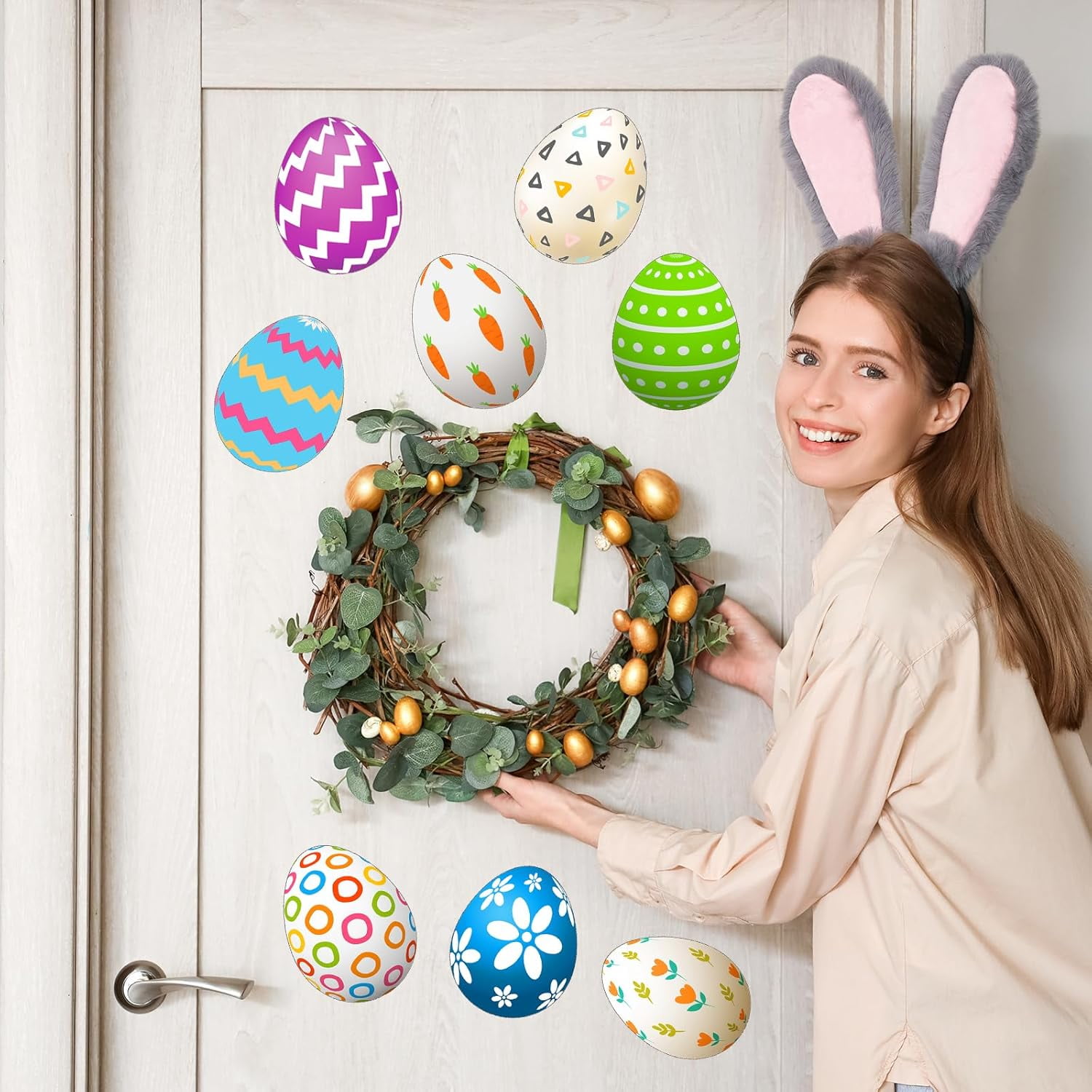 24 Pcs Happy Easter Garage Door Decoration Magnets Magnetic Easter Decoration Big Easter Egg Carrot Holidays Magnetic Stickers for Car Fridge Dishwasher Party Decor Supplies (Colorful Egg)