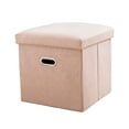thumbnail image 2 of 12 Inch Folding Ottoman Cube with Handle | Multi-Functional Storage Stool for Living Room, Bedroom & Dorm | Beige & Pink Fabric Storage Seat, 2 of 6