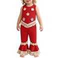thumbnail image 2 of BRGZLK Toddler Baby Girls Outfit Summer 2026 Cute 3D Crochet Floral Waffle Tassel Tops and Flare Pants Trendy Comfortable Clothes Red 18-24M, 2 of 8
