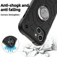 thumbnail image 6 of Rugged Case for iPhone 15 Ring Holder Kickstand Cover with Screen Protective Film, Heavy Duty Triple-Layers Military Grade Hybrid Shockproof Drop Resistant Case, Black, 6 of 6