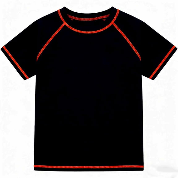 Boys' Rash Guard Short Sleeve Swim Shirt (Black 11-12 Years)