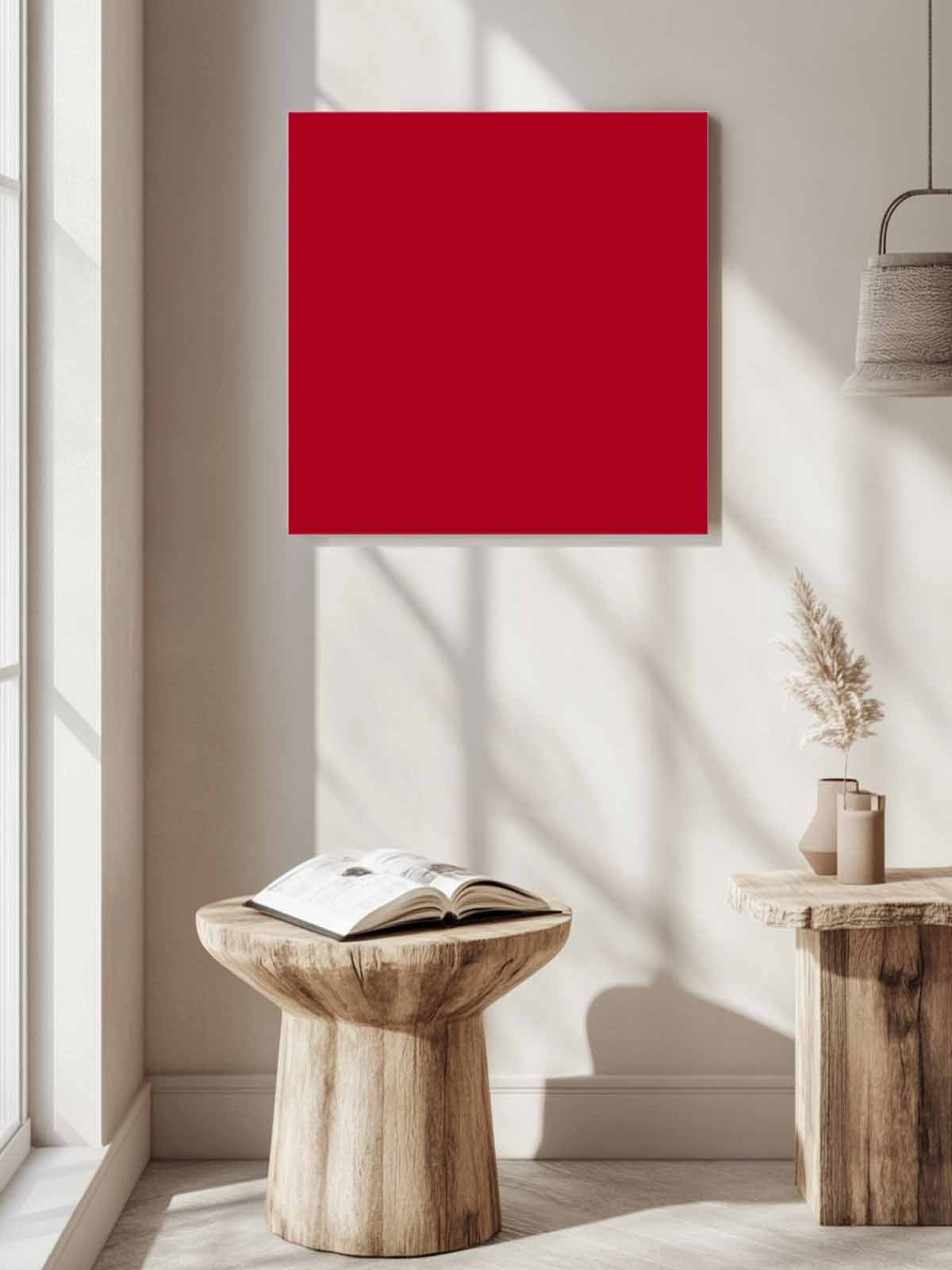 Solid Color Canvas Wall Art, Red Framed Wall Decor Modern Artwork Prints Painting for Living Room, Bedroom, Kitchen & Cafe Decor 16x16 Inch
