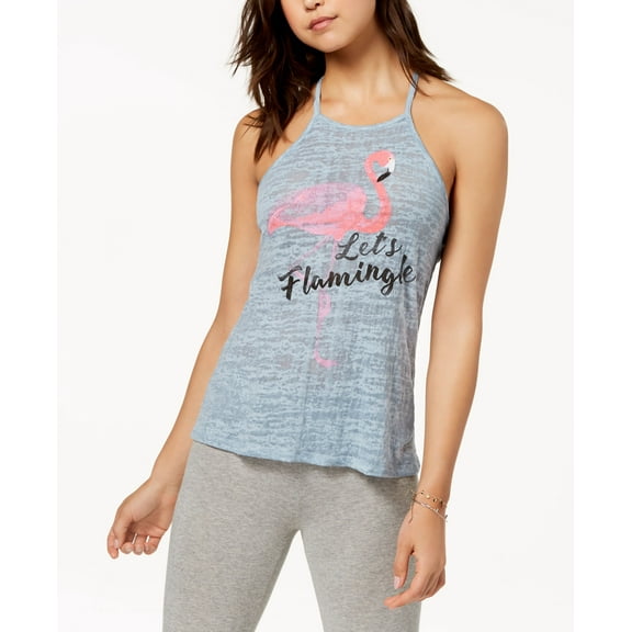 Rebellious One Juniors Flamingo Graphic Print Tank Top Steel S
