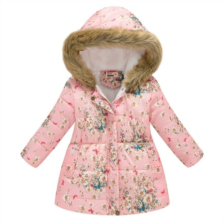 

TAIAOJING Baby Girls Jacket Hooded Kids Warm Windproof Toddler Coat Thick Winter Coat Outwear Clothes 4-5 Years