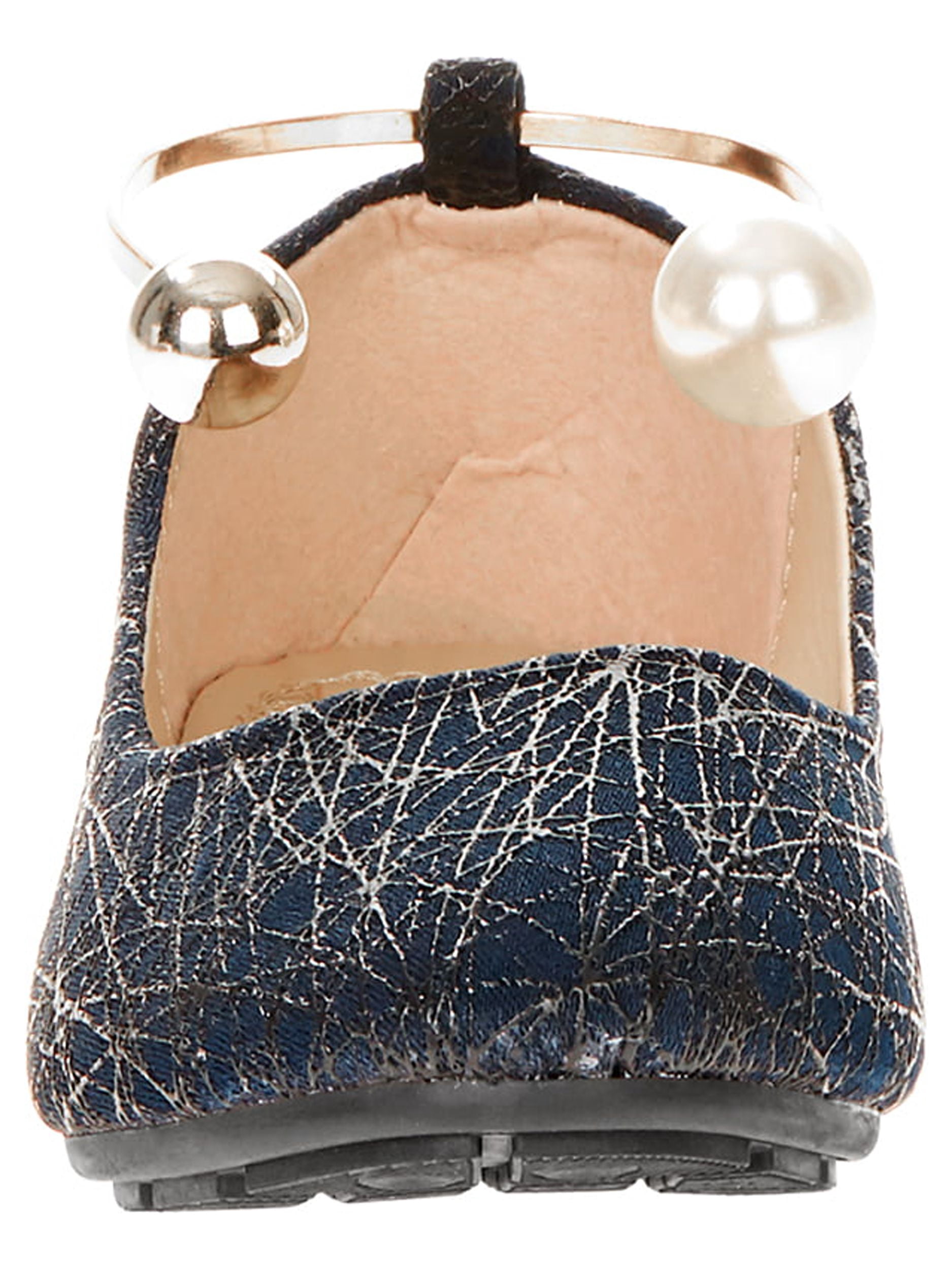 Victoria K Women's Retro Print With Pearl And Gold Ornament Ankle Bracelet Ballet Flats