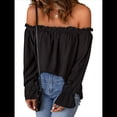 thumbnail image 2 of Blusa Informal Holgada de con Hombros Descubiertos y Volantes de Larga para Mujer. Negro XXXL, 2 of 10