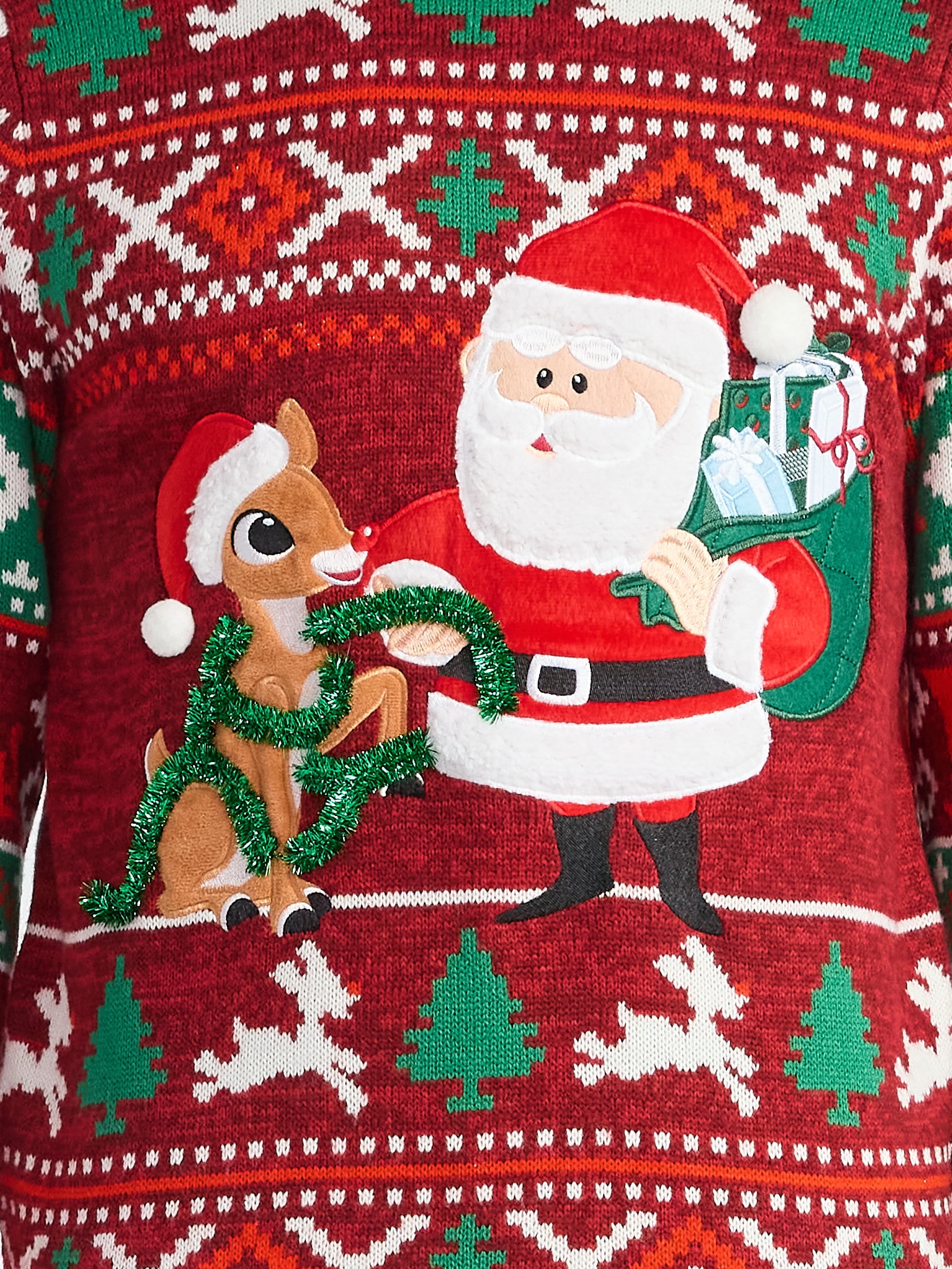 Rudolph The Red-Nosed Reindeer Men's Santa Christmas Sweater, Midweight, Sizes S-3XL