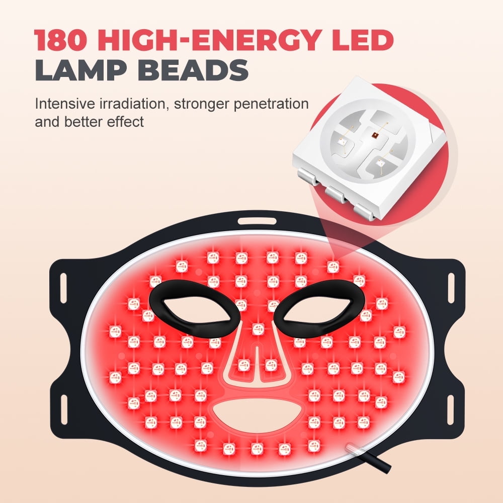 SUWU Led Face Mask Red Light Therapy Mask for Face, 7 Colors LED Facial Skin Care Mask with Remote, 3 Light Modes - Eye Protection - Timing Function - Portable Skincare Device Home Use 180 LED Beads