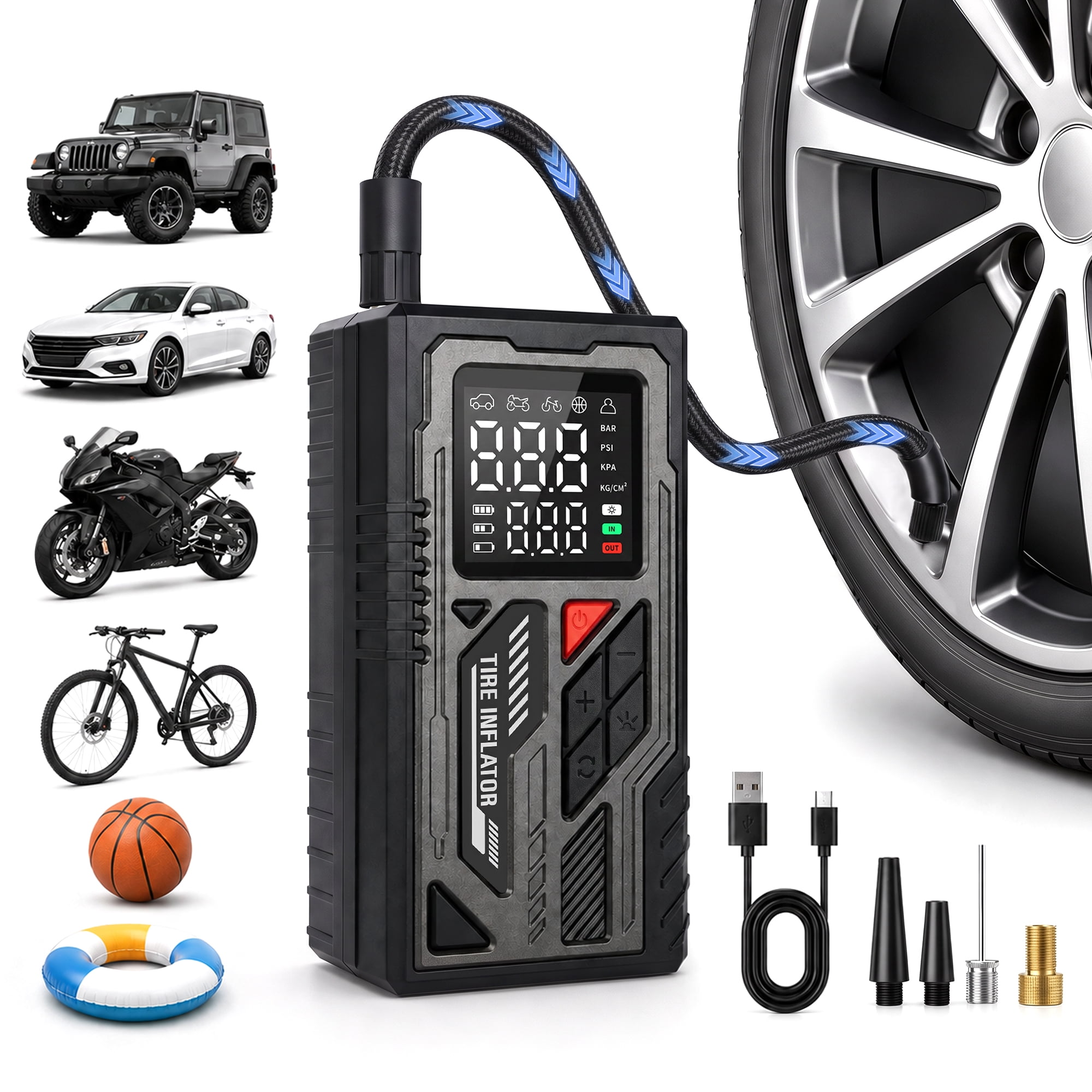 Bullseye Pocket Air Tire Inflator Powerbank 100 PSI, LED Display