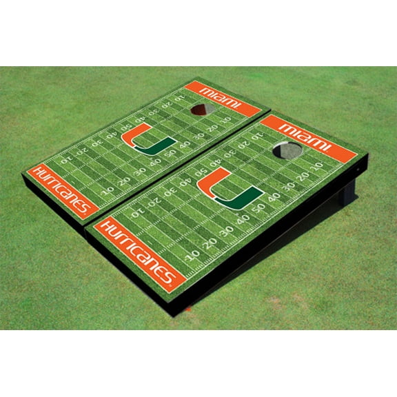 University Of Miami Orange Matching Football Field Custom Cornhole Boards